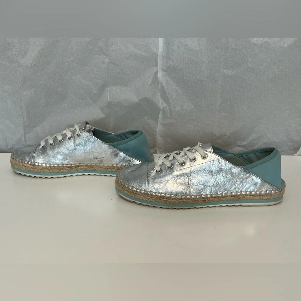 Aldo’s Women’s Platform Espadrille Silver Metallic‎ Sneakers Lace Up Shoes 8.5
